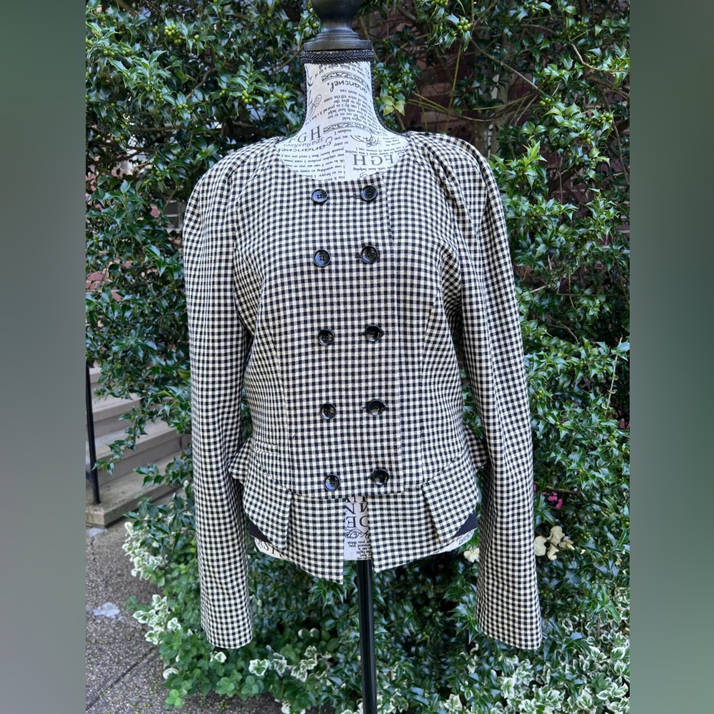 Cue Black and White Checkered Peplum Wool Blend Blazer AU10 US6